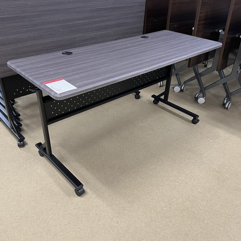 60″ x 24″ Grey and Black Flip Top Training Table on Wheels Office Furniture Liquidations