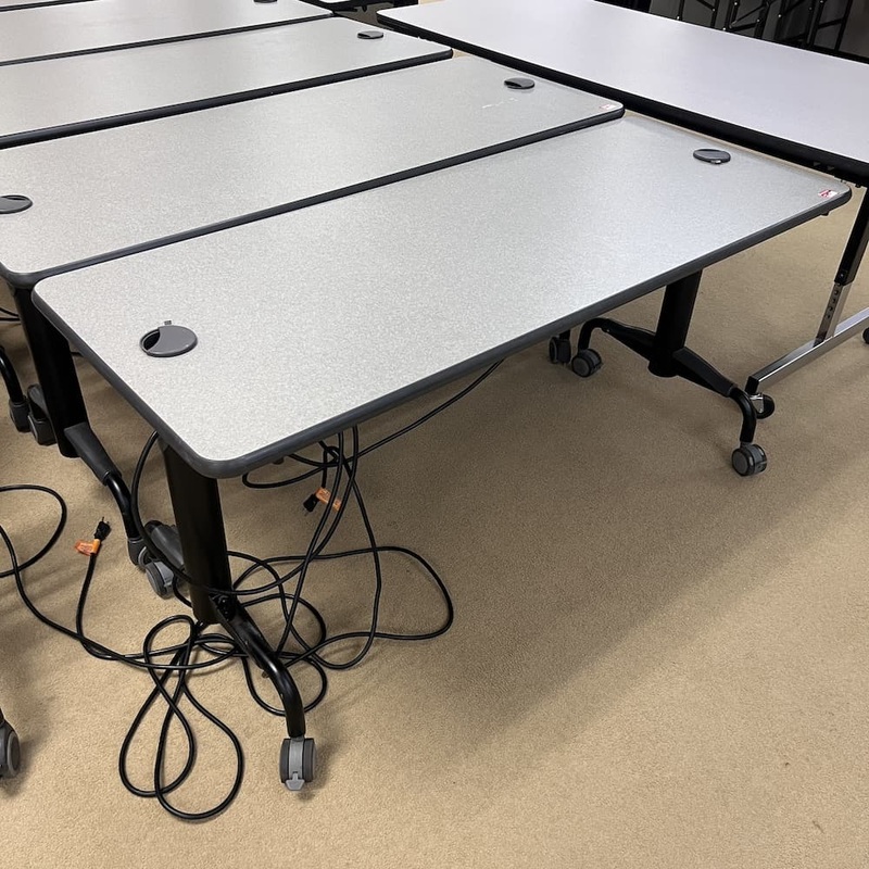 60″ x 24″ Light Grey Laminate and Black Training Table – Rolling, Nesting, Flipping Office Furniture Liquidations