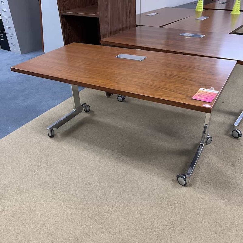 60″ x 30″ Bernhardt Cherry and Chrome Training Table – Flip, Nest Office Furniture Liquidations