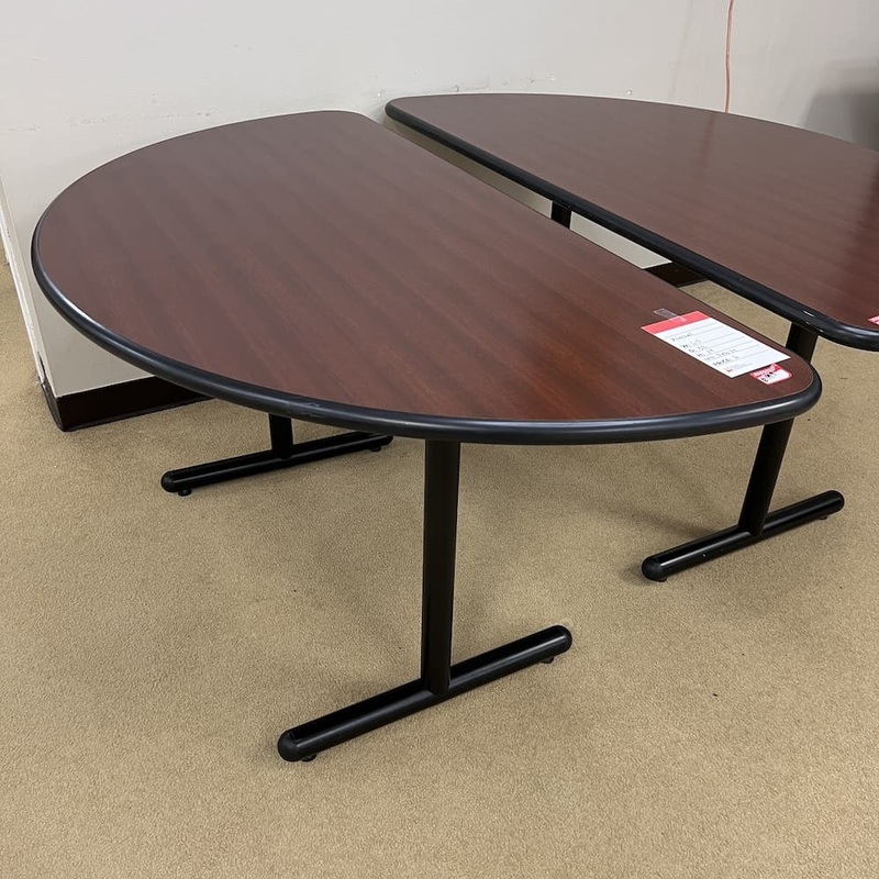 60″ x 32″ Kimball Mahogany and Black Half Circle Training Table – Folding Legs Office Furniture Liquidations
