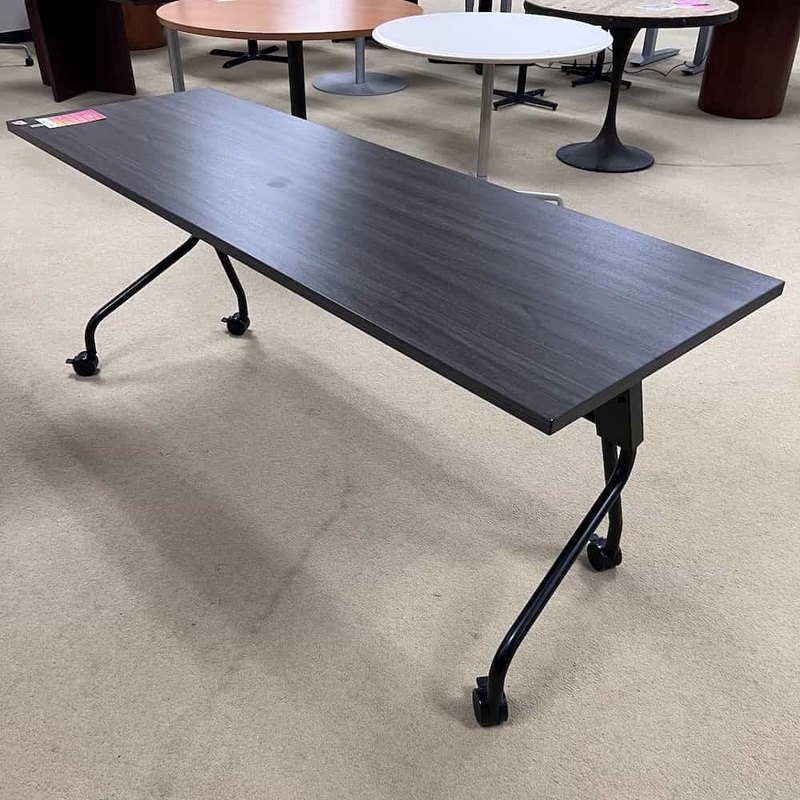 72″ x 24″ Grey and Black Flip Top Training Table on Wheels Office Furniture Liquidations