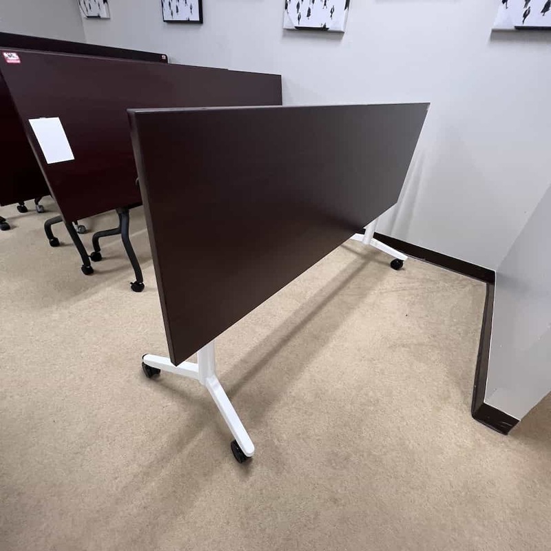 72″ x 24″ Mahogany and White Flip Top Nesting Training Table Desk with Wheels Office Furniture Liquidations