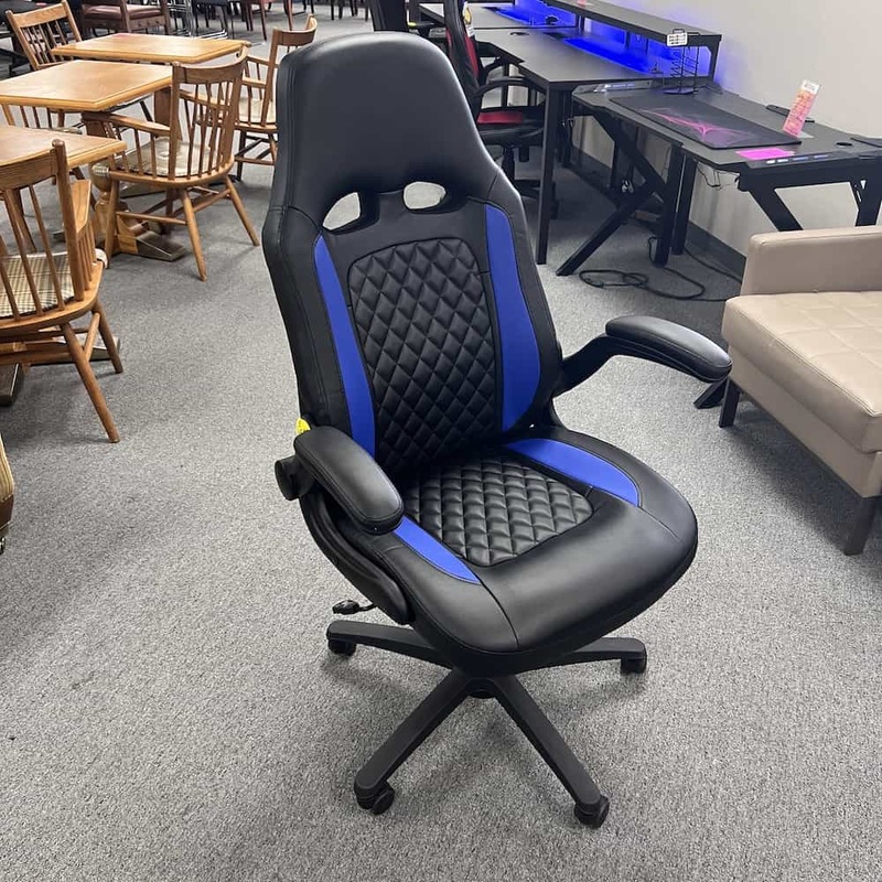 New – Blue and Black Gaming Chair, Flip Up Arms Office Furniture Liquidations