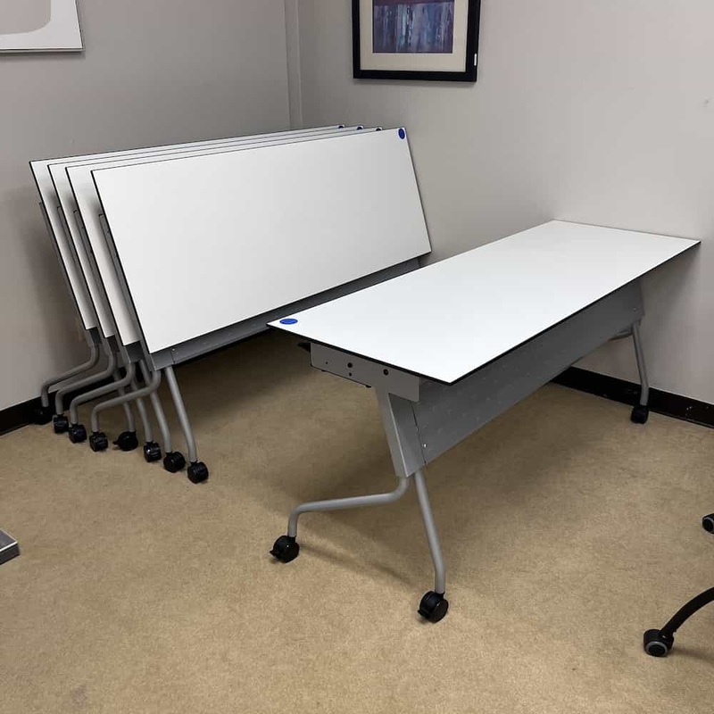 New Closeout – 66″ x 24″ White and Espresso Nesting Flip Top Training Table Office Furniture Liquidations