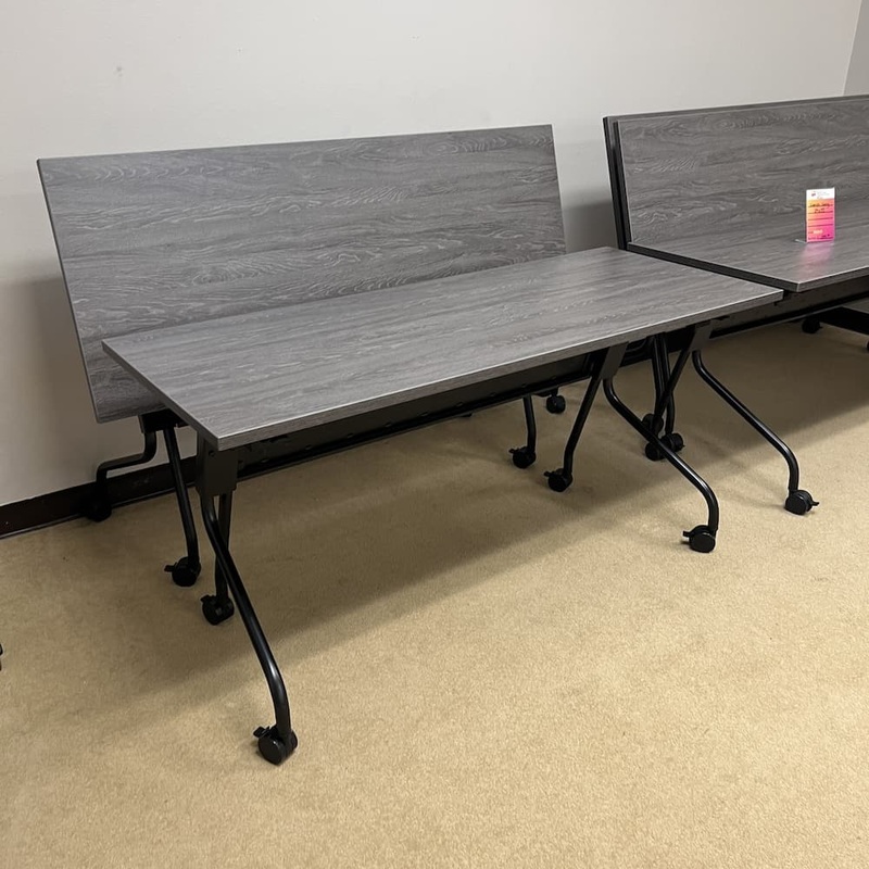 New Closeout – French Grey & Black Training Table – Flip , Nest, Roll Office Furniture Liquidations