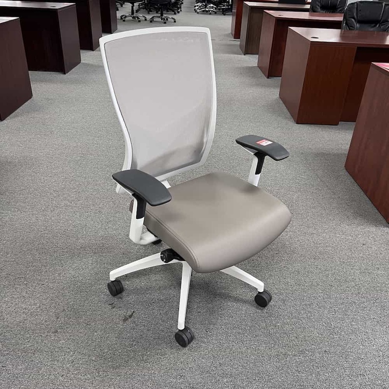 SitOnIt Torsa Taupe Vinyl and White Mesh Back Task Chair Office Furniture Liquidations