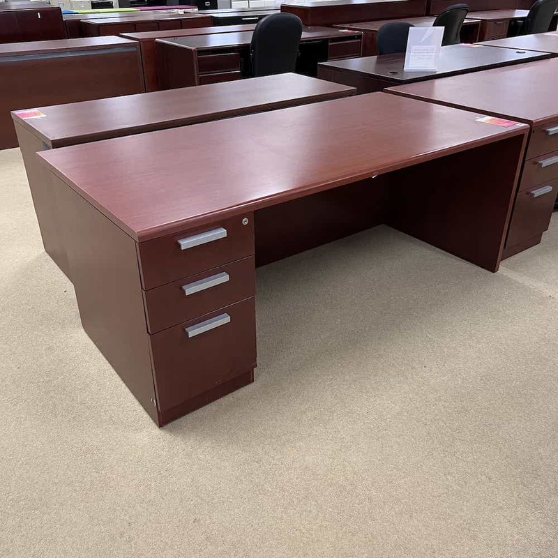 72″ Steelcase Cherry Desk with One Pedestal File Office Furniture Liquidations