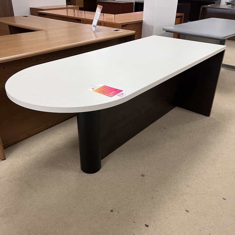 72″ Turnstone Light Grey and Black Bullet Nose Desk Peninsula Office Furniture Liquidations