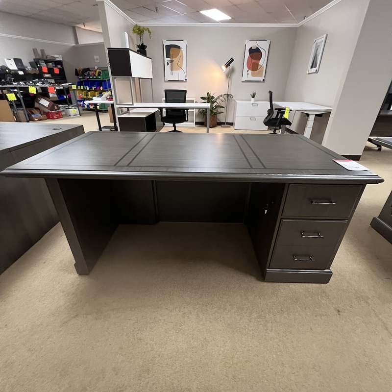 72″ W x 36″ H Abbey Collection Grey Veneer Executive Desk Office Furniture Liquidations