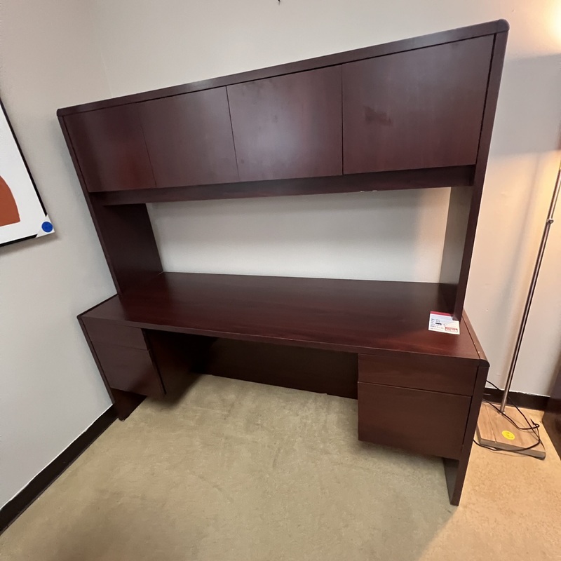72″ W x 67″ H Global Mahogany Desk Credenza with Hutch Office Furniture Liquidations