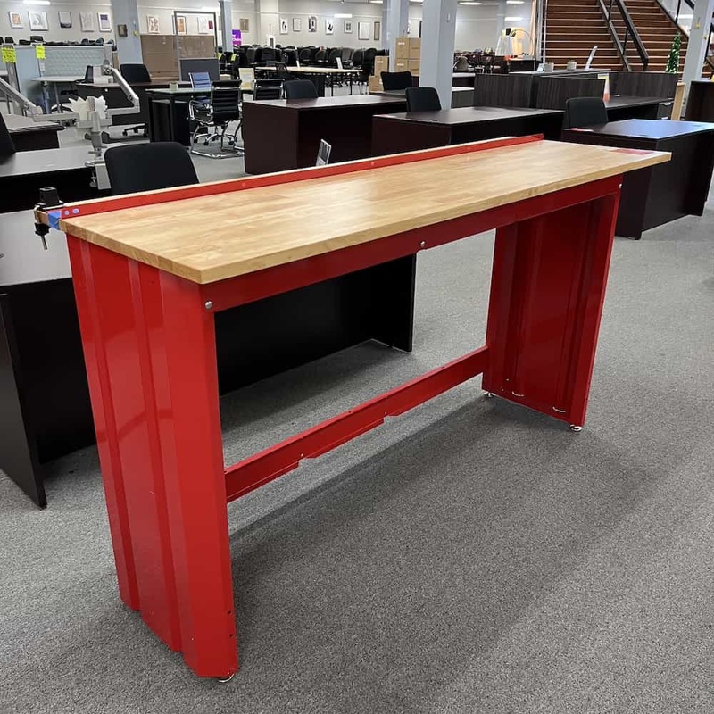 72″ x 24″ Craftsman Red Metal and Butcher Block Standing Work Bench Office Furniture Liquidations