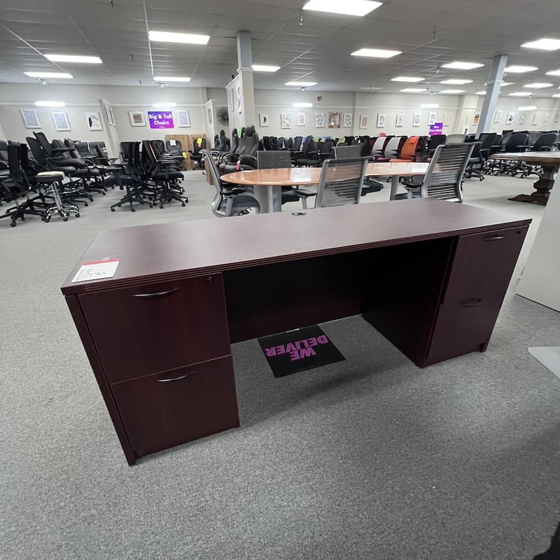 72″ x 24″ Mahogany Laminate Double Pedestal Credenza Desk with Fluted Edge Office Furniture Liquidations