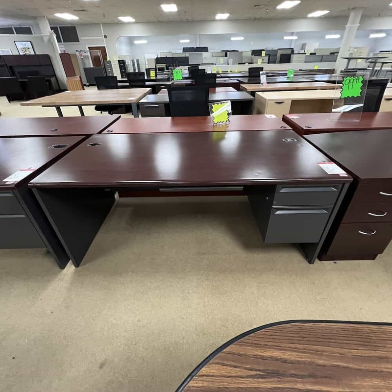 72″ x 36″ Hon Mahogany and Grey Metal Desk with 1 Hanging File Office Furniture Liquidations