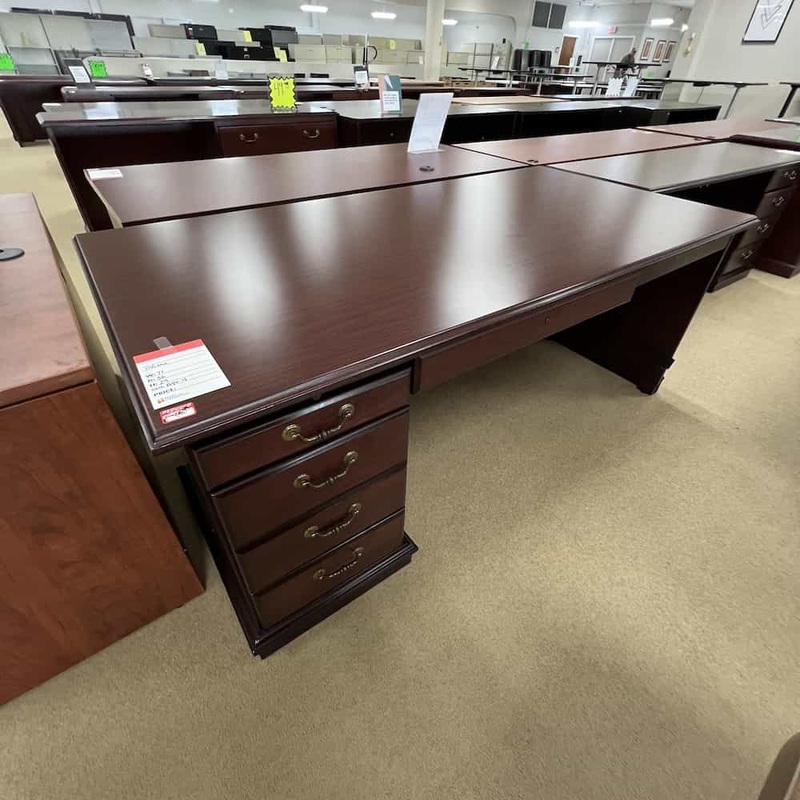 72″ x 36″ Indiana Furniture Mahogany and Brass Traditional Desk with Box/Box/File – Left Side Office Furniture Liquidations