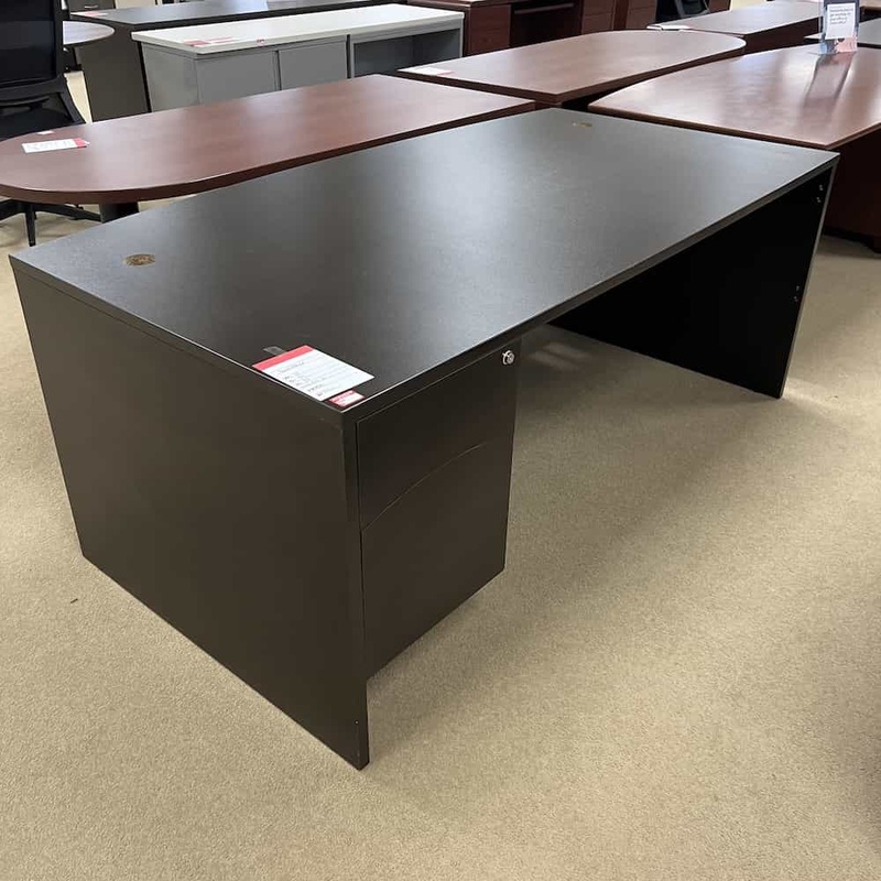 72″ x 36″ Real Office Espresso Bow Front Desk with Hanging Box/File Office Furniture Liquidations