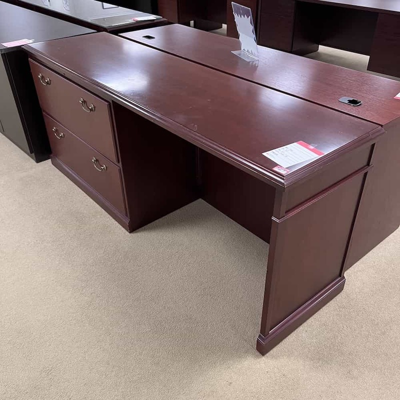 75″ x 20″ Steelcase Mahogany Credenza Desk with 2 Drawer Lateral – Left Side Office Furniture Liquidations