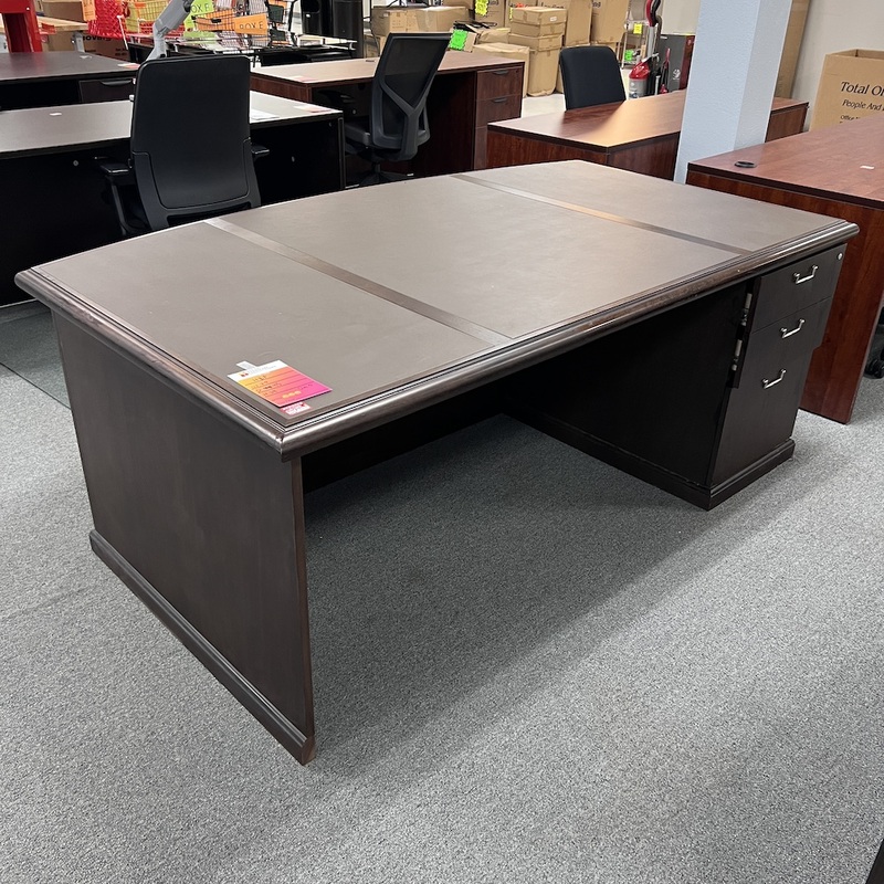75″ x 45″ Espresso and Grey Bow Front Executive Desk with Pedestal File Office Furniture Liquidations