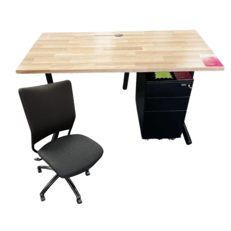 Back to School Special Set 1 – Rubberwood Desk, Rolling File, and Armless Task Chair Office Furniture Liquidations
