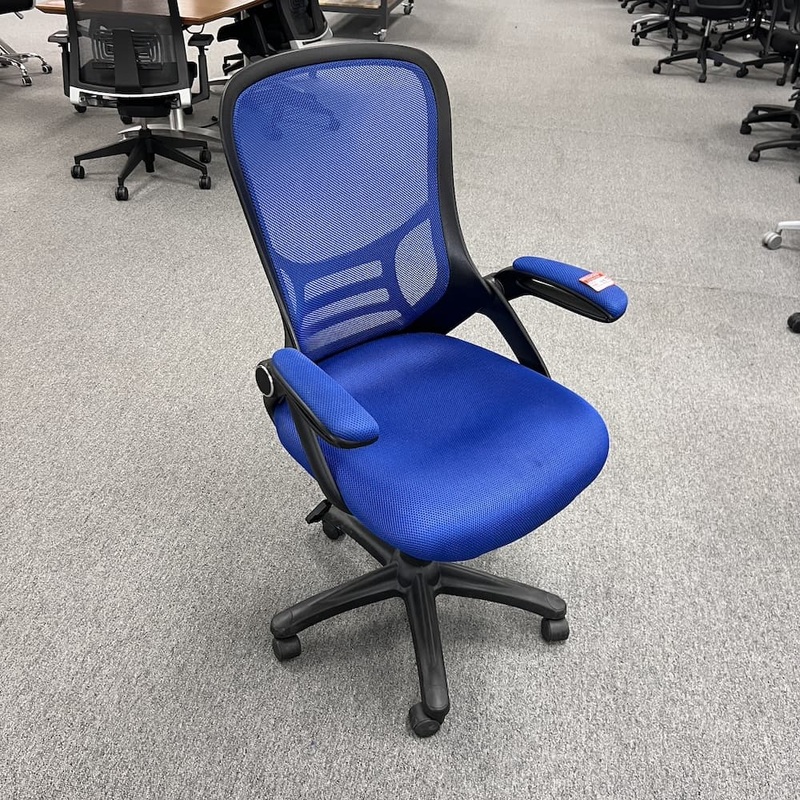 Blue and Black Mesh Back Task Chair with Flip Arms Office Furniture Liquidations