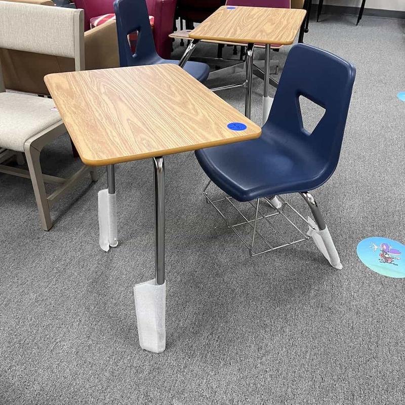 Blue and Maple Tablet Arm School Desk – Right Handed Office Furniture Liquidations