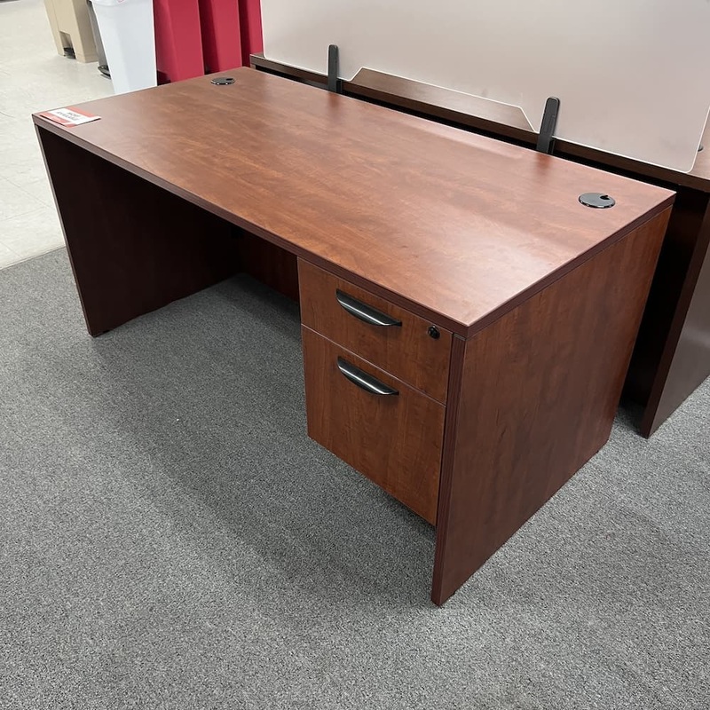 In Stock – New 60″ x 30″ Cherry Laminate and Black Desk with Single Hanging Box/File Office Furniture Liquidations