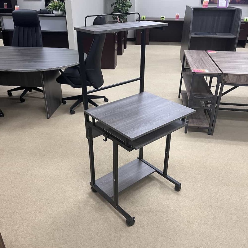 New – 24″ Wide Bayshore Grey and Black Rolling Computer Cart Workstation Desk Office Furniture Liquidations