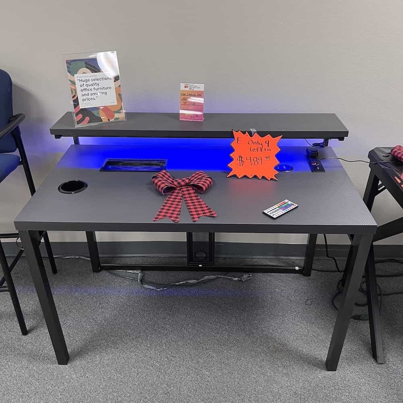 New – 48″ Wide Grey and Black LED Colored Light Gaming Desk Office Furniture Liquidations