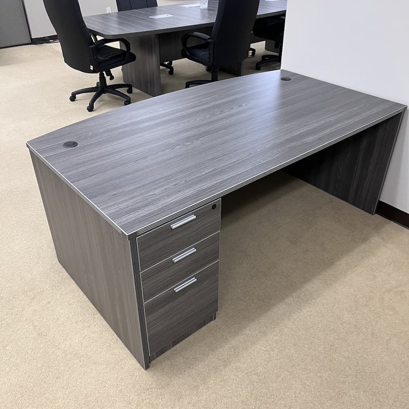 New – Bow Front Desk with Single Pedestal File, Various Colors Office Furniture Liquidations