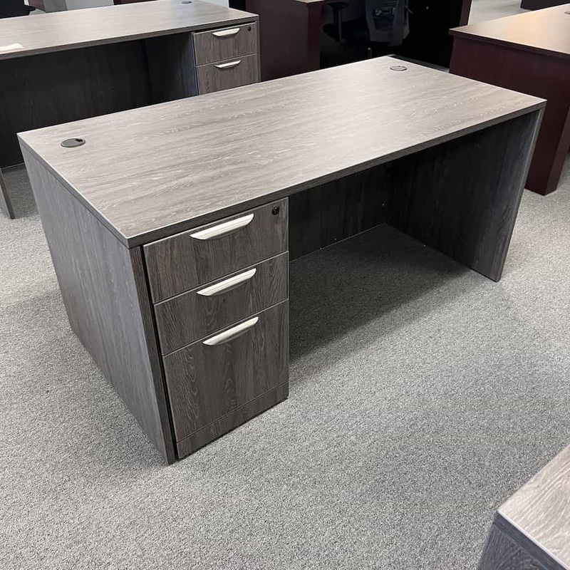 NEW – ONE LEFT – 60″ x 30″ French Grey Desk with Pedestal – Box/Box/File Office Furniture Liquidations