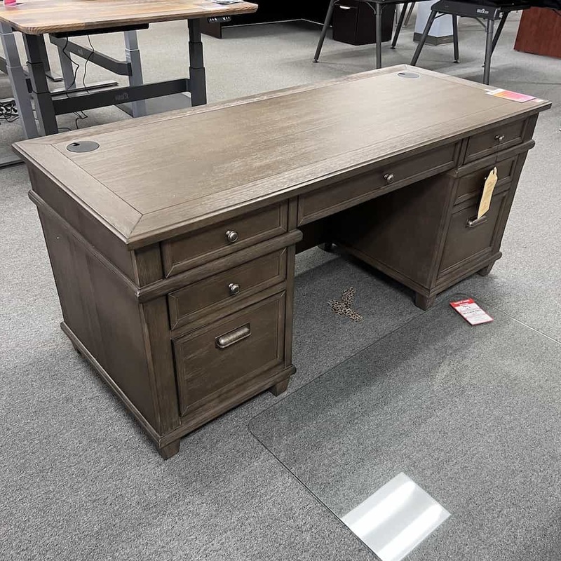 Open Box – 68″ Monroe Collection Weathered Dove Grey Double Pedestal Executive Desk Office Furniture Liquidations