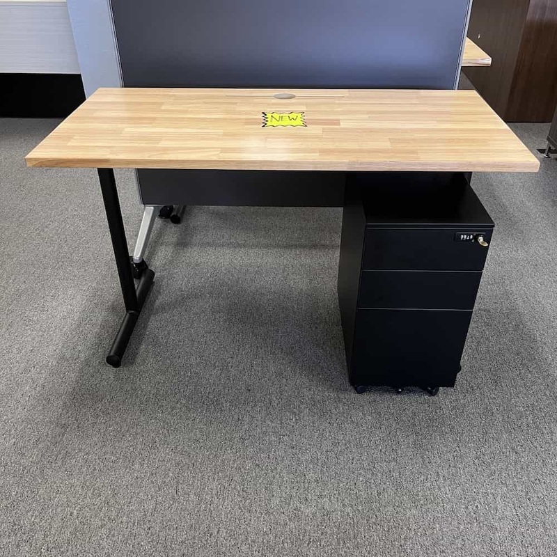 SET – 48″ W Maple and Black “DC” Desk and Black Pedestal File Office Furniture Liquidations
