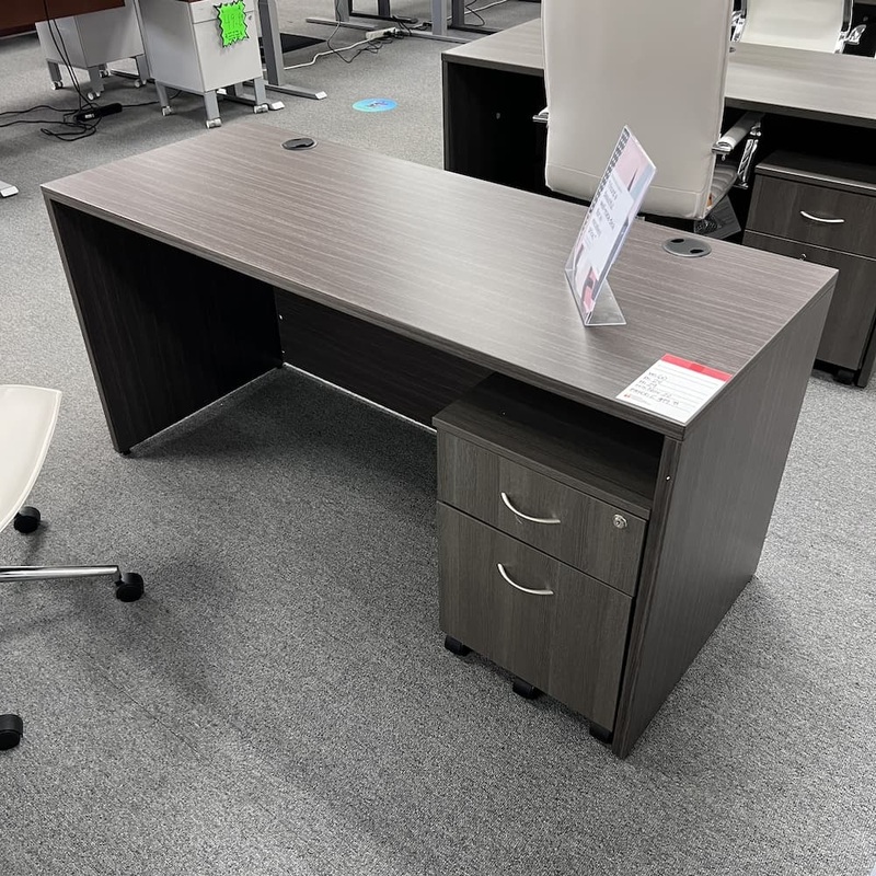 SET – 60″ x 24″ Grey Laminate Credenza Desk Shell with Rolling Box/File Office Furniture Liquidations