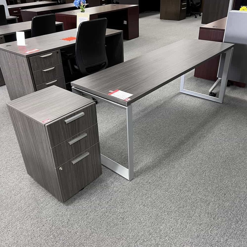 SET – 72″ x 24″ Grey Laminate and Metal Table Desk with Rolling Box/Box/File Office Furniture Liquidations