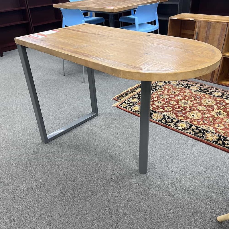 60″ x 30″ Rustic Reclaimed Wood and Grey Metal Bullet Nose Peninsula Table Desk Office Furniture Liquidations
