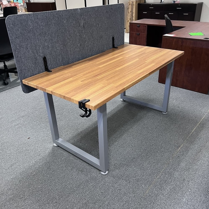 60″ x 30″ Vari QuickPro Butcher Block and Grey Table Desk with Privacy Panel Office Furniture Liquidations