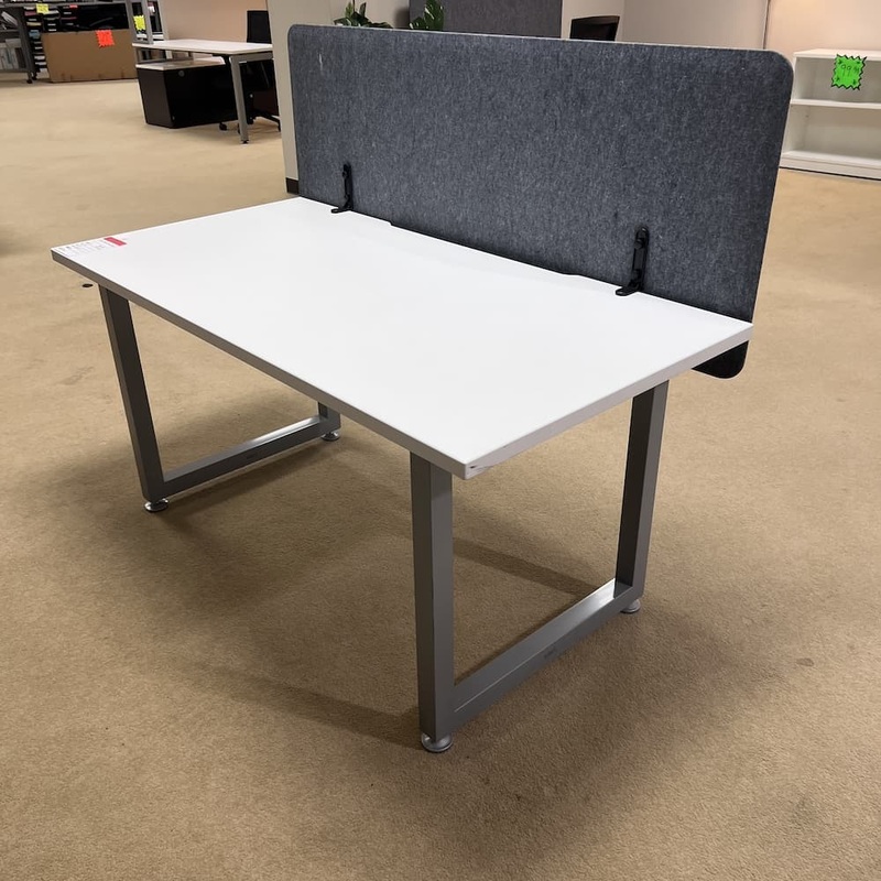 60″ x 30″ Vari QuickPro White and Grey Table Desk with Privacy Panel Office Furniture Liquidations