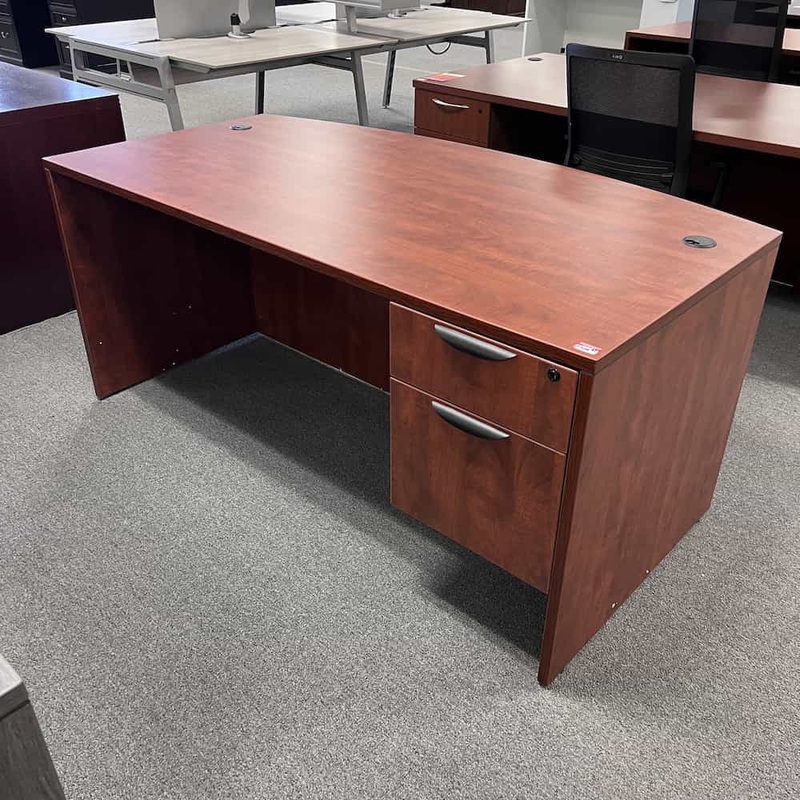 66″ Cherry Bow Front Desk with 1 Hanging File – Box/File Office Furniture Liquidations