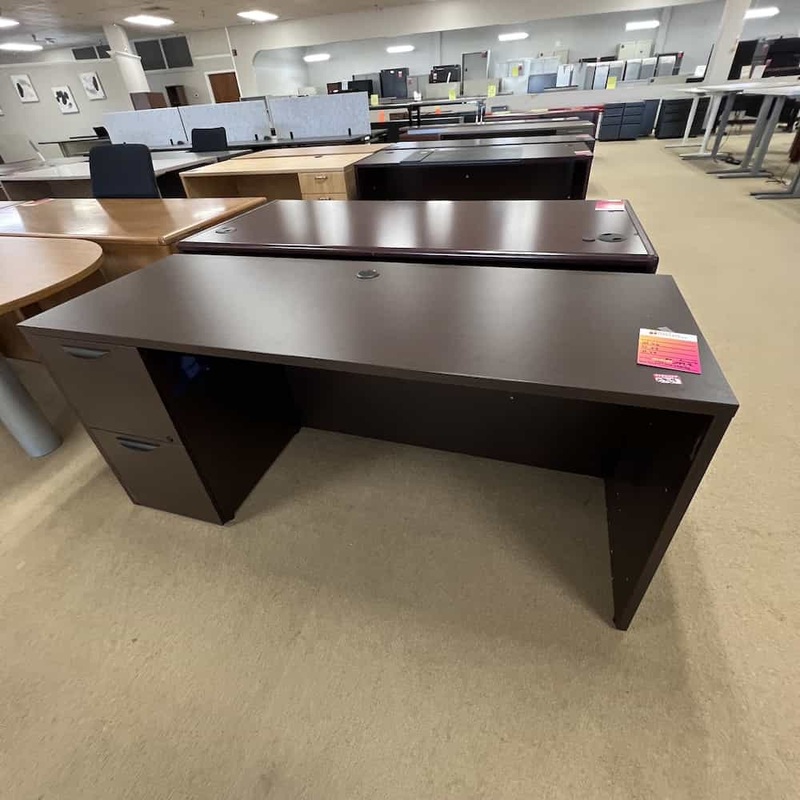 66″ Espresso and Black Credenza Desk with Single Pedestal – File/File Office Furniture Liquidations