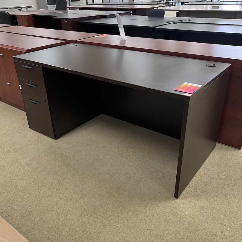 66″ Espresso And Black Desk with One Pedestal – Box/Box/File Office Furniture Liquidations
