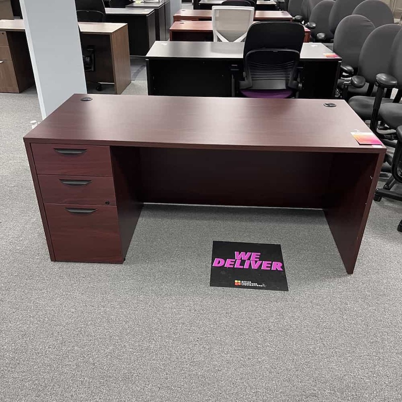 66″ Mahogany and Black Desk with One Pedestal – Box/Box/File Office Furniture Liquidations