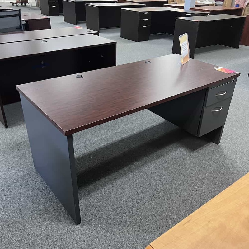 66″ Mahogany and Grey Desk with 1 Hanging File Office Furniture Liquidations
