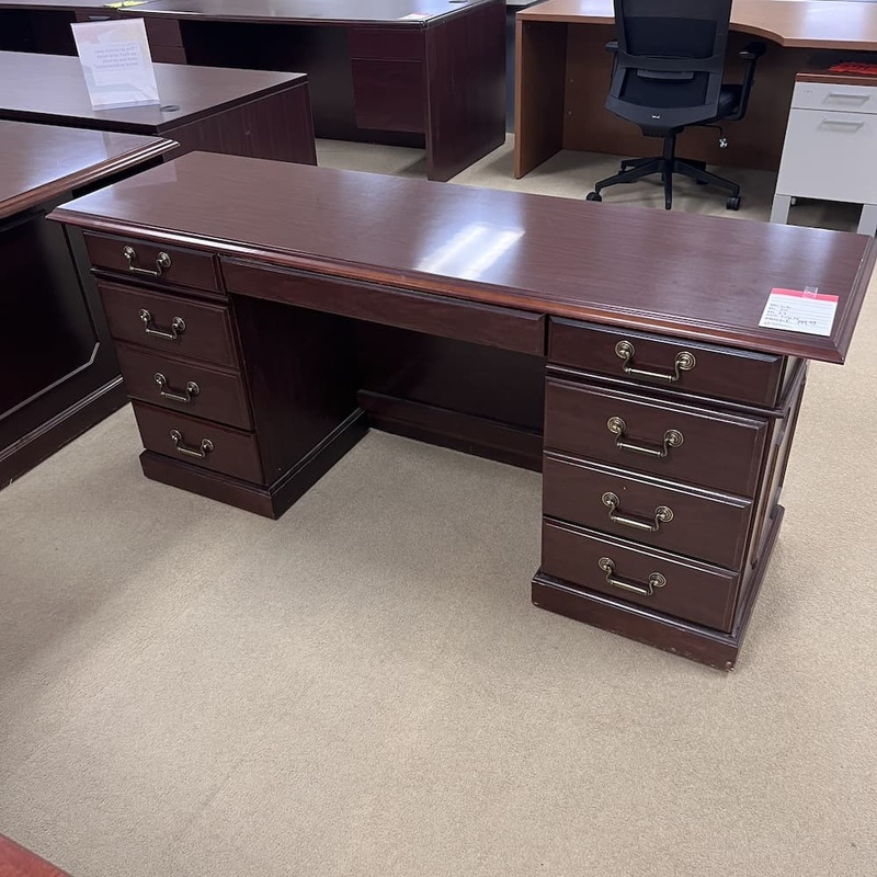 66″ x 20″ Mahogany Traditional Credenza Desk with Double Pedestal Office Furniture Liquidations