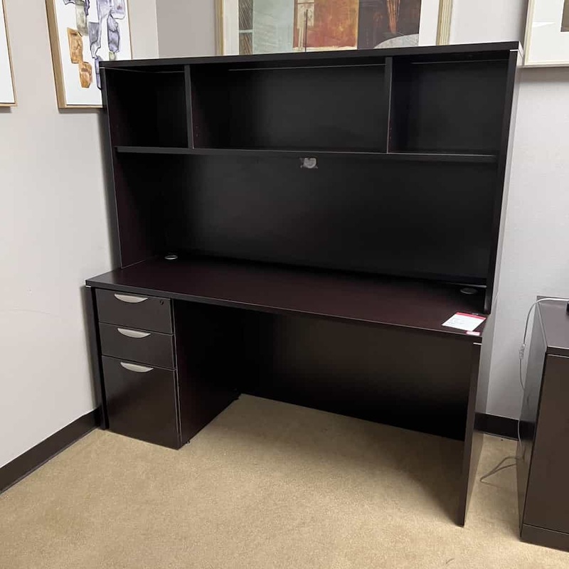 66″ x 24″ Espresso Credenza Desk with 1 Box/Box/File and an Open Hutch Office Furniture Liquidations