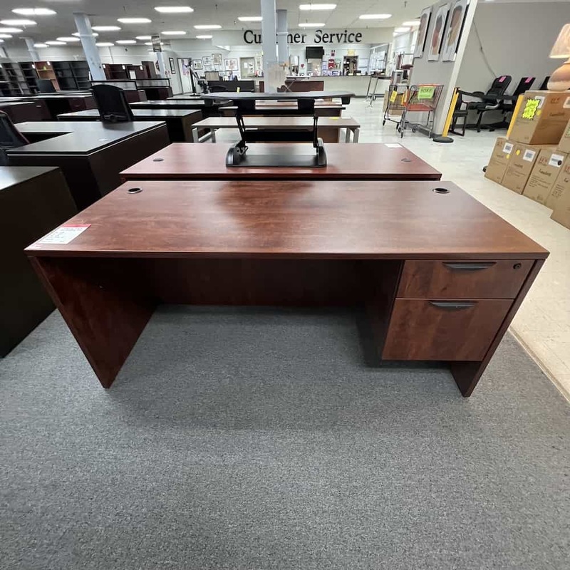 66″ x 30″ Cherry and Black Desk with 1 Hanging Box/File Office Furniture Liquidations
