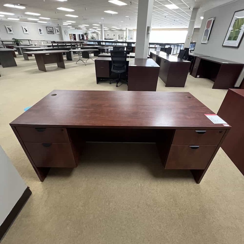 66″ x 30″ Cherry and Black Desk with 2 Hanging Files Office Furniture Liquidations