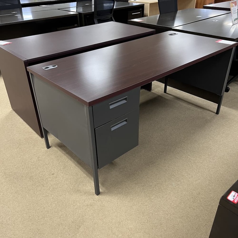 66″ x 30″ Hon Mahogany and Grey Metal Desk with 1 Hanging File Office Furniture Liquidations