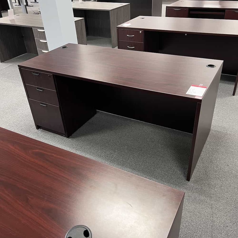 66″ x 30″ Mahogany and Black Desk with 1 Box/Box/File Office Furniture Liquidations