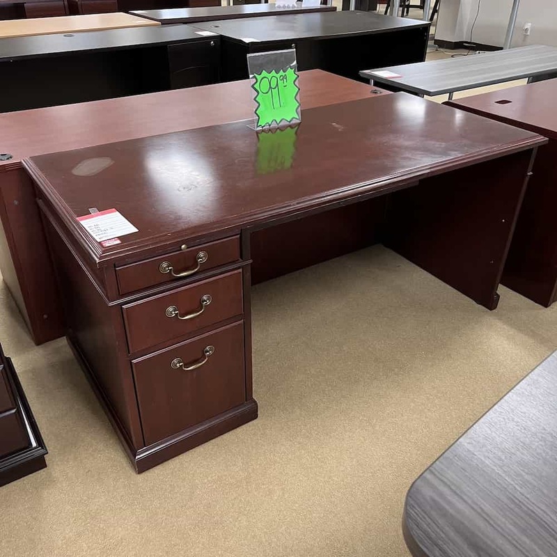 66″ x 30″ Mahogany and Brass Traditional Desk with Box/Box/File Office Furniture Liquidations