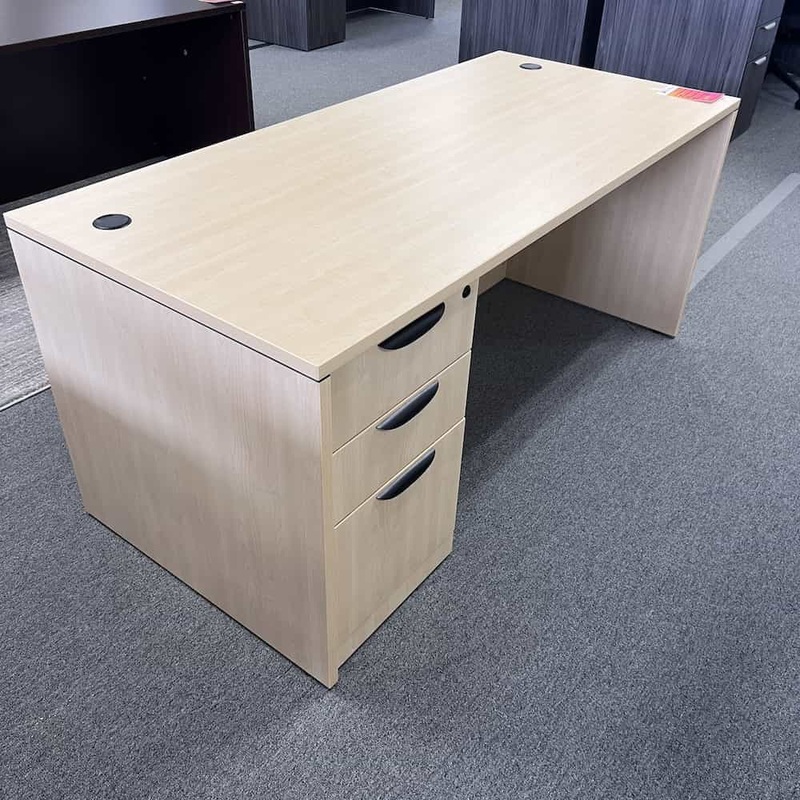 66″ x 30″ Maple and Black Desk with 1 Pedestal – box/box/file Office Furniture Liquidations