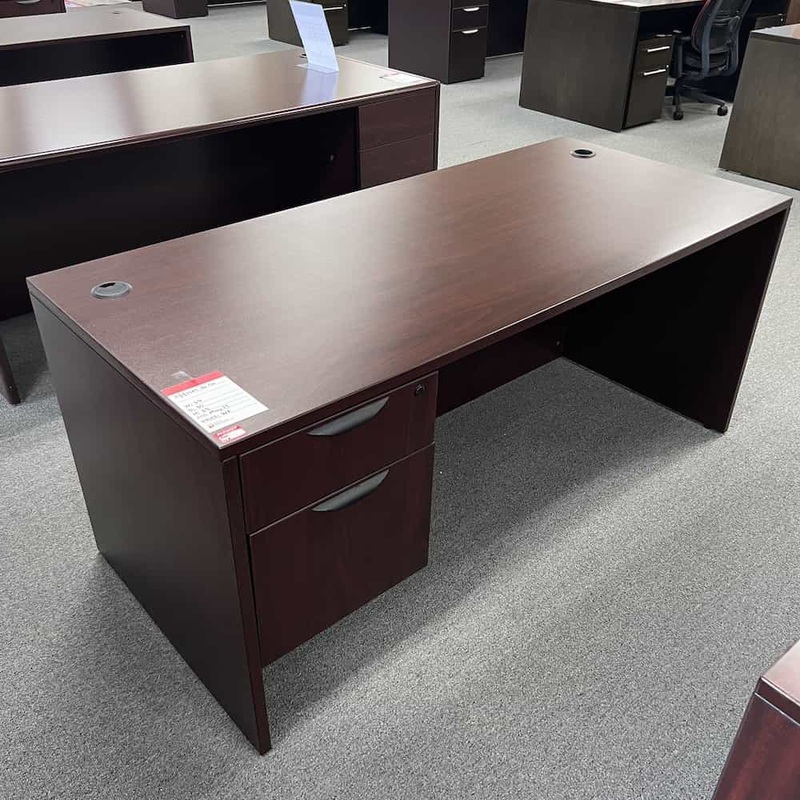 66″ x 30″ Offices to Go Mahogany and Black Desk with One Hanging File Office Furniture Liquidations